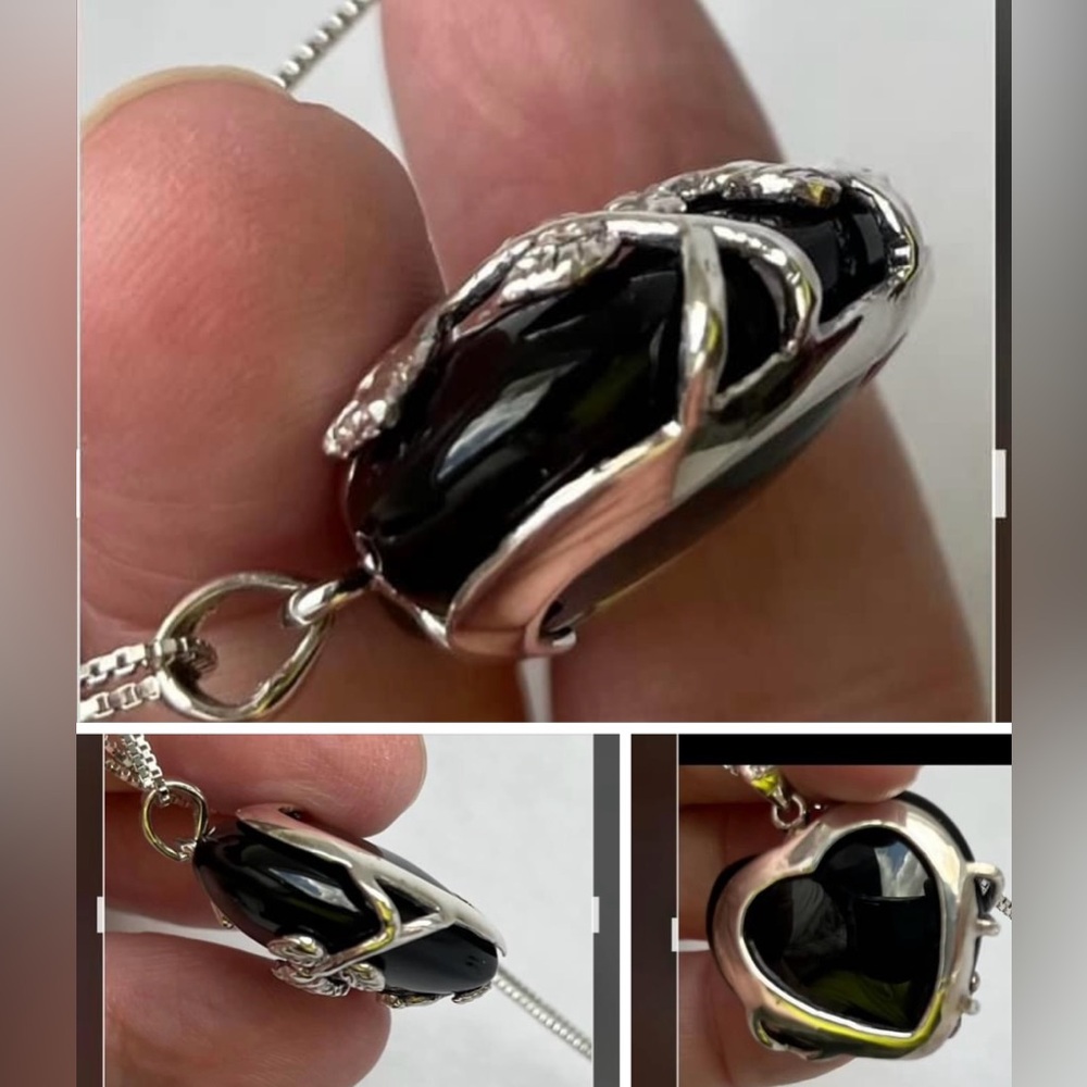 925 (EUC) onyx pierced earrings pendant 20” necklace set signed  vintage jewelry - Picture 11 of 17